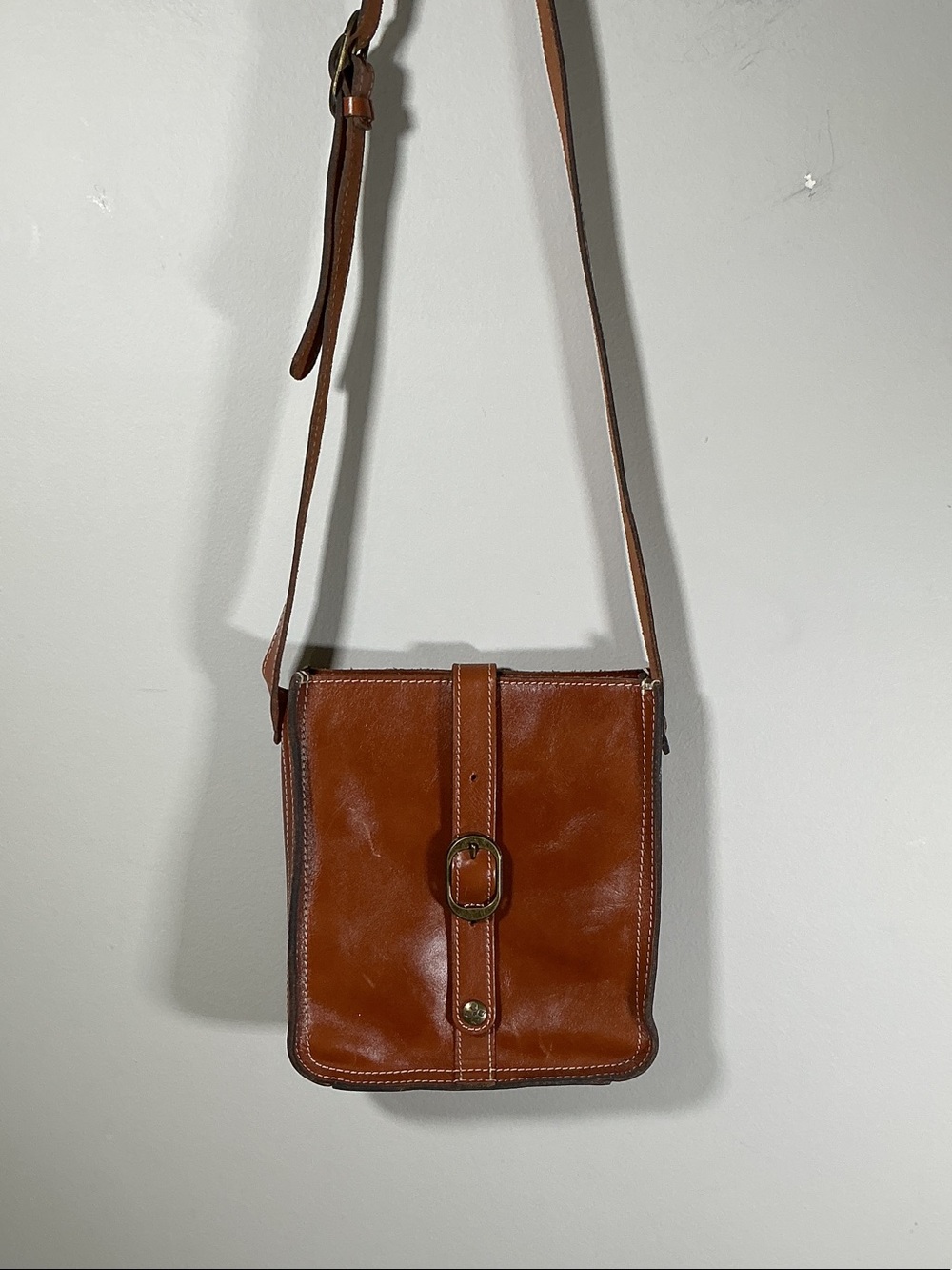 Patricia Nash Brown Leather Crossbody Saddle Bag Vintage Boho